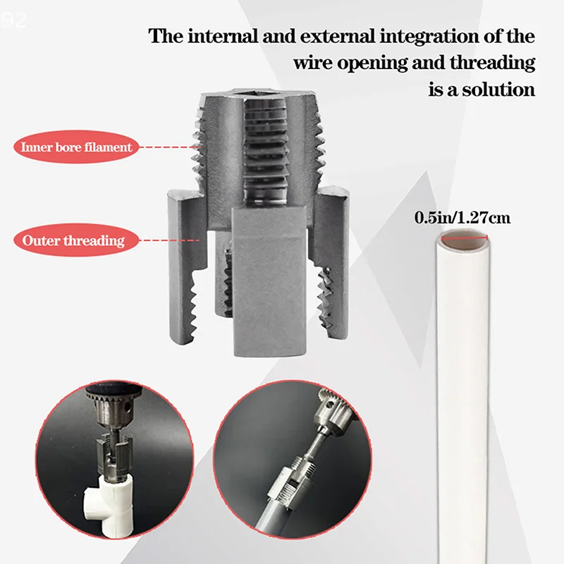 Pipe Thread Cutting Kit, Electric Drill Compatible, All-in-One Internal/External PVC Pipe Threader Tool