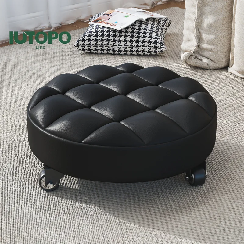 Household Round Pouf Massage Chair Pulley Stool Universal Wheel Low Stool With Roller Move Wipe The Ground Bench Round Stool