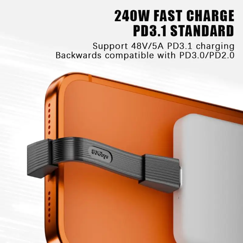 USB4 Type C Short Cable 80Gbps Data Transfer 240W Fast Charging 8K Video Support For Laptops Mini Power Banks Travel Use