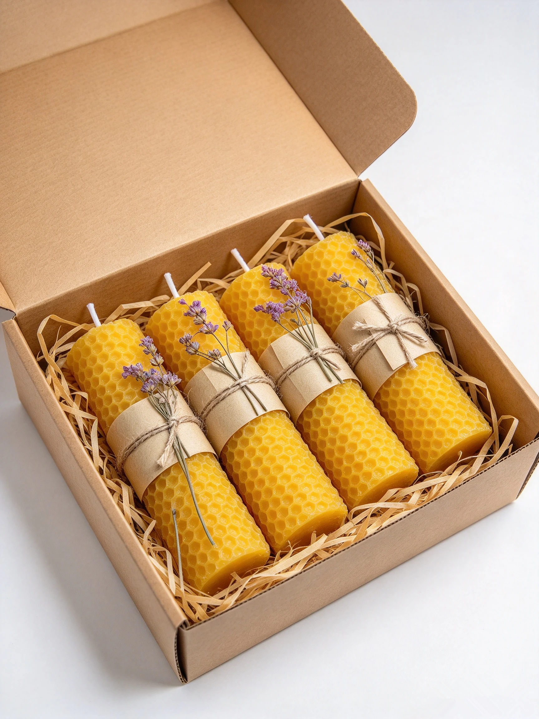 4pcs Handmade Rolled Beeswax Pillar Candles, 5.9 Inches, with Faux Flower Decorations, Perfect for Christmas and Gifts for Women