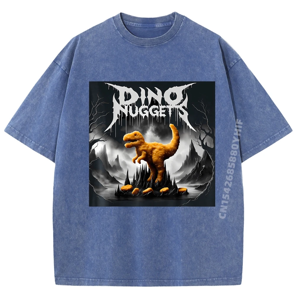 

Black Aesthetic Dino Nuggets Chicken Tops & Tees Printed Premium Cotton Male T-Shirt Street Retro Washed T Shirts Family