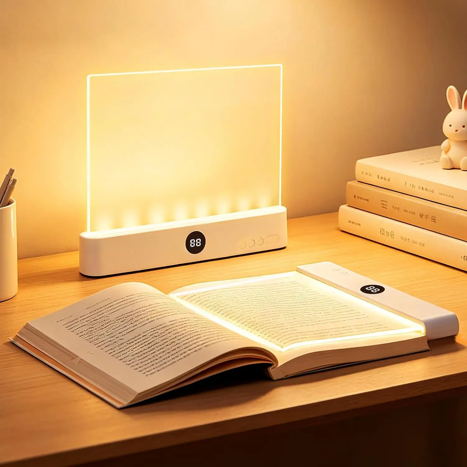 Full Page Book Light, Rechargeable Clear LED Reading Lamp with Dimmable Light, Flat Panel Plate Light for Books Reading at Night