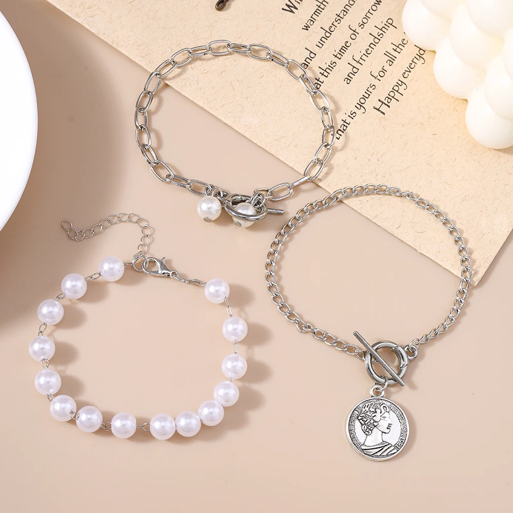 Aihua 3-teiliges Set Modische Perlen-Elizabeth-Münzarmbänder & Armreifen Trendige Farbige Ketten-OT-Gliederarmbänder Damen-Schmuck Geschenke – Detail 4