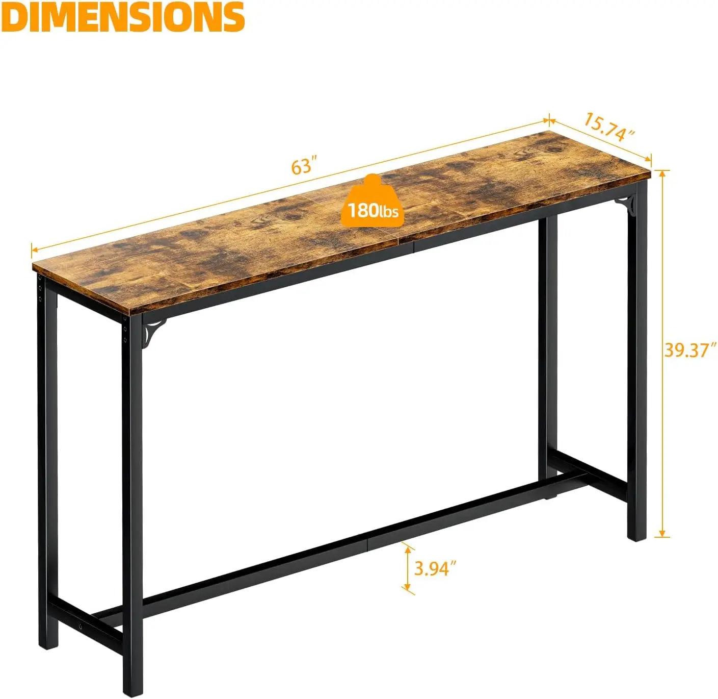 63" Bar  Height Pub Table, Counter Height Bar Table, Rectangular High Top Kitchen & Dining Counter Tables with Sturdy Legs & Eas