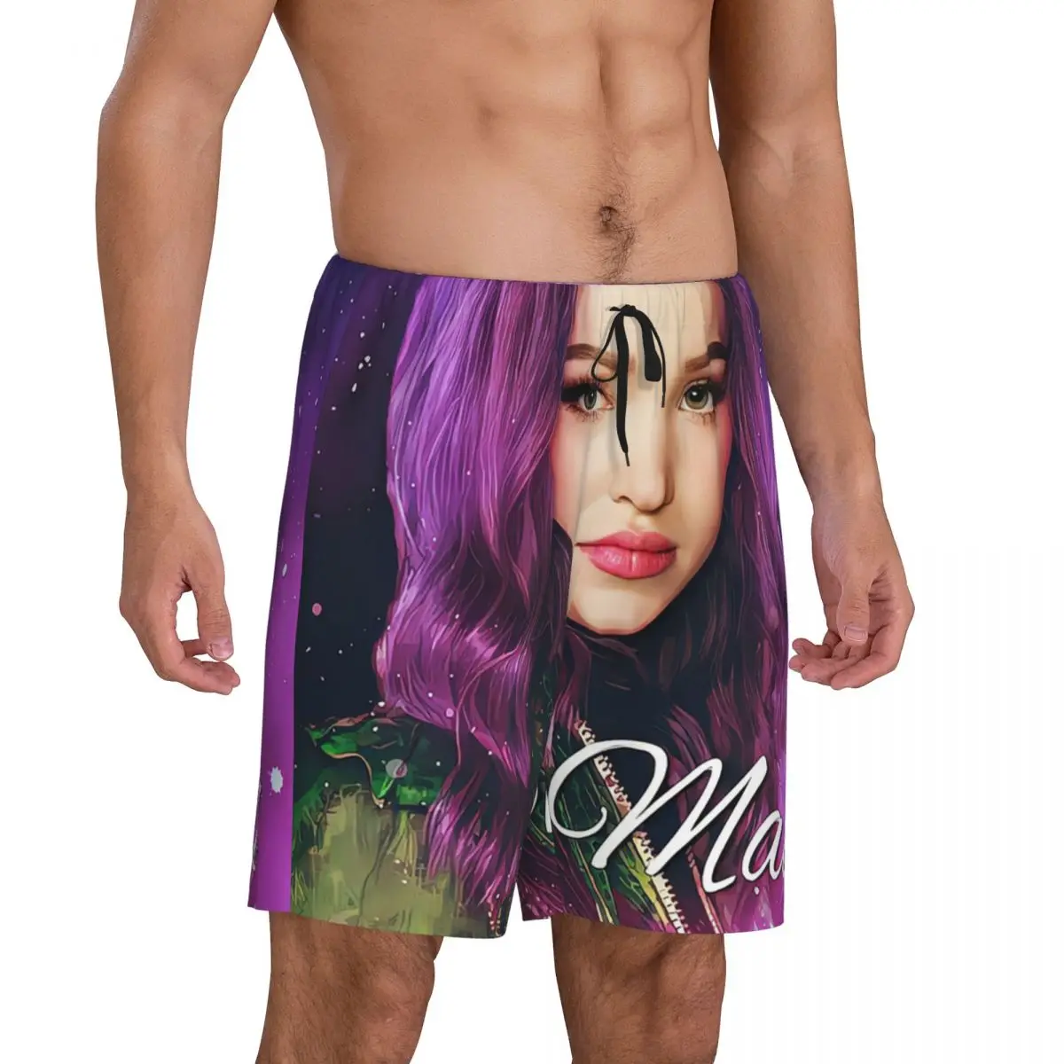 Custom Mal Purple Pink Princess Pajama Shorts for Men Descendants Sleepwear Lounge Bottom Stretch Sleep Short Pjs with Pockets