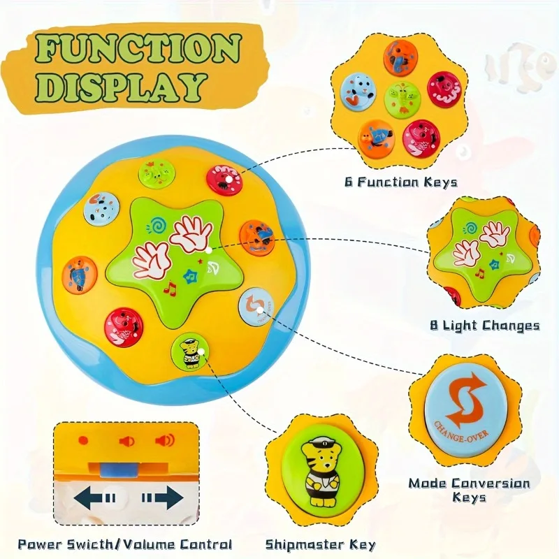 子供用多機能ハンドドラムおもちゃ回転投影照明音楽、幼児ドラムタッピングパズル早期教育玩具