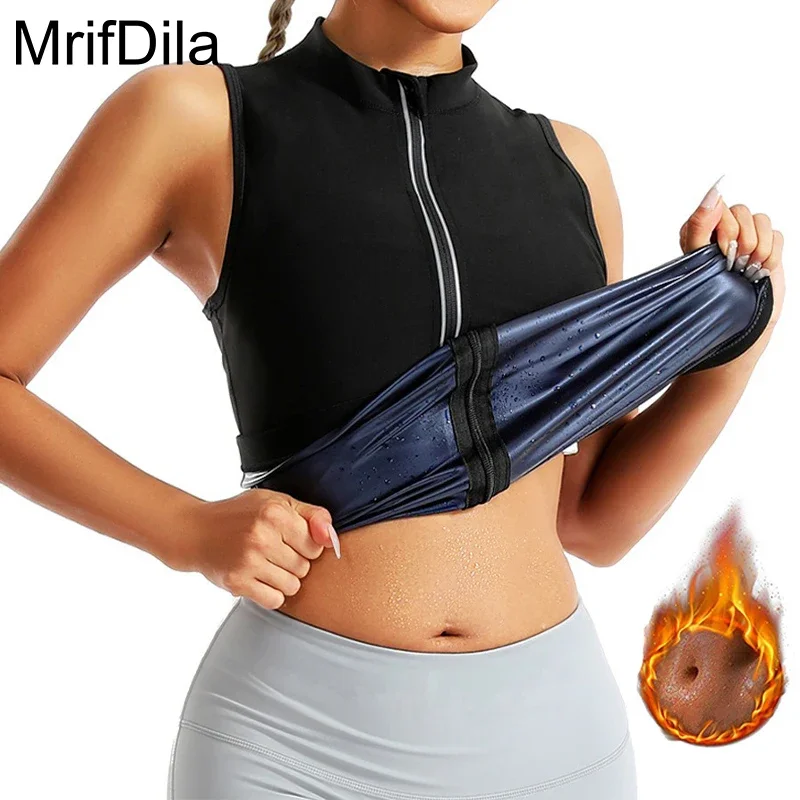 MrifDila Stand Collar Reflective Sauna Vest Women's Weight Loss 5 Times Sweating Sleeveless Shapewear Gym Exercise Body Shaper