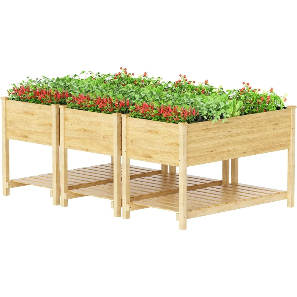 

Plant Stand.3 pcs Raised Garden Bed with Legs,Outdoor Elevated Cedar Wood Planter Box with Storage Shelf for Vegetables/Flowers