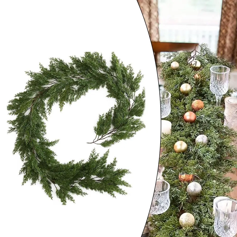 190cm Artificial Christmas Tree Garland Vine Plants For Christmas Decoration Fireplace Dining Table Stairs Wall