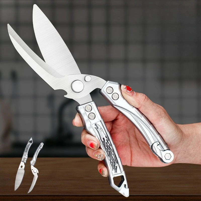 Heavy Duty Stainless Steel Kitchen Scissors - Strong Multi-functional Shears for Chicken Bone, Food & Barbecue