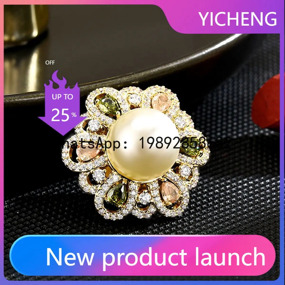 PYJ new pearl geometry gradual change zircon anti-light magnetic corsage diamond shining versatile luxury accessories