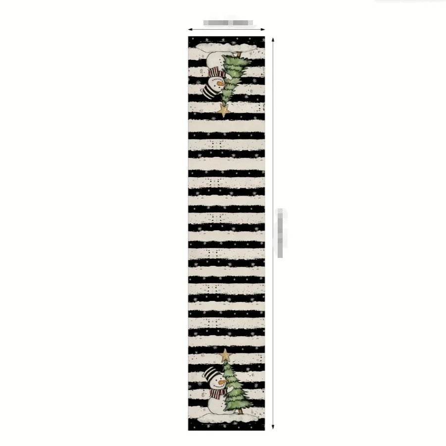 Bohemian snowman holding a Christmas tree striped pattern design Christmas decoration table runner tablecloth holiday decoration