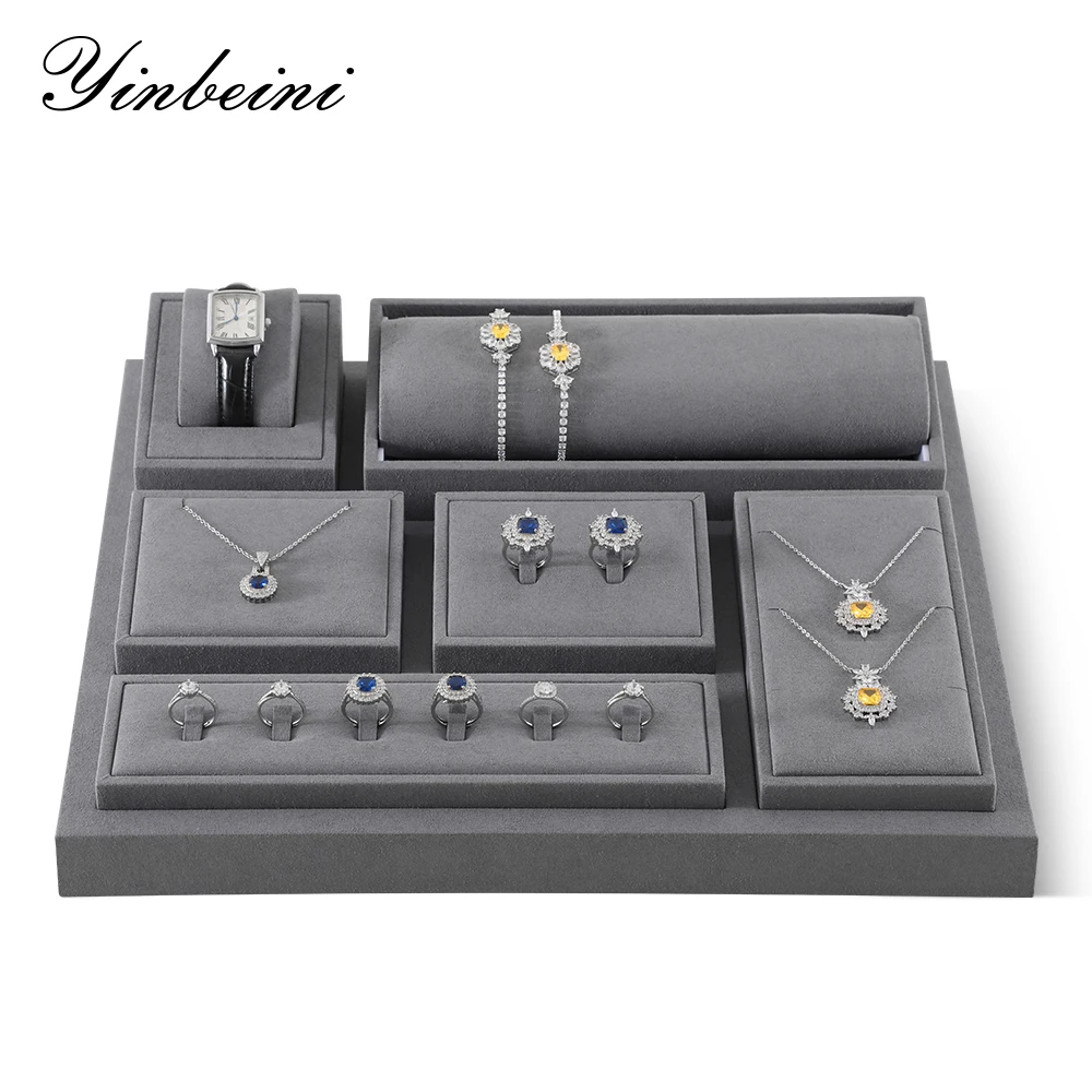 

YinBeiNi New Gray Microfiber Jewelry Display Props Necklace Ring Earring Bangle Watch Display Rack Shop Cabinet Showcase