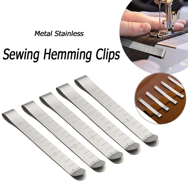 1/3/5Pcs Sewing Hemming Clips Stainless Steel Hemming Clips Metal Crimping Clip Fabric Measuring Ruler DIY Sewing Clip Tools