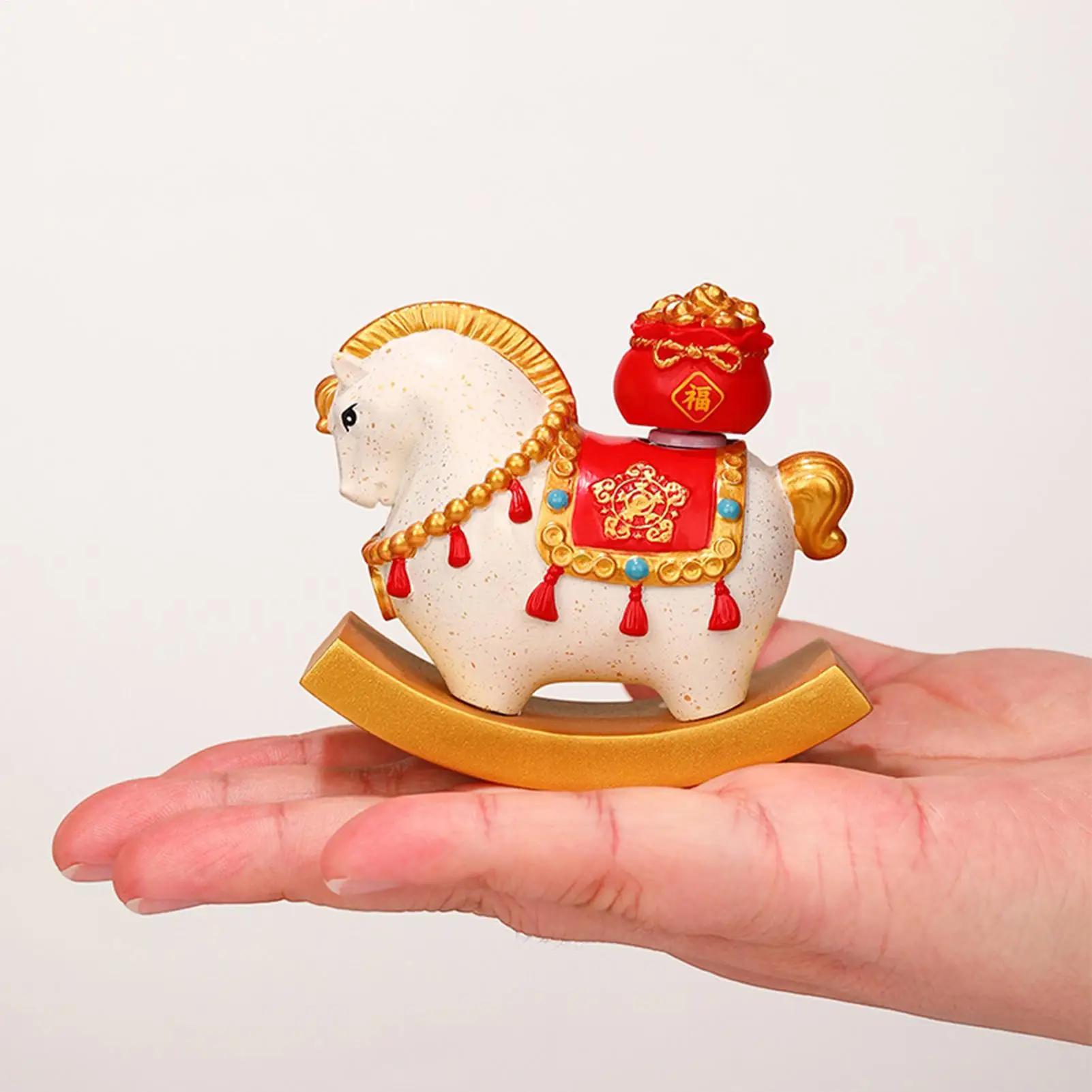 Chinese New Year Horse Figurine Resin Chinese Desktop Figurine Rocking Horse Ornament For Cars Home School Offices Cafes