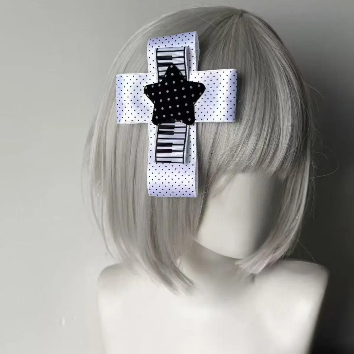 2Pc/Set Hair Clip Dark Gothic Style Dot-pattern Piano Keys Cross-shaped Star-shaped Hairpin Sweet Cool Photo Props