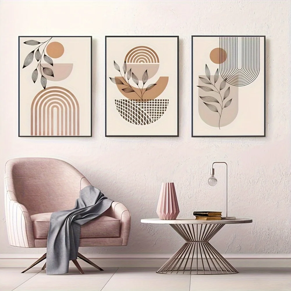 Impressions sur toile abstraites géométriques sans cadre, 3 pièces, Art minimaliste soleil et lune, affiches de grande taille pour salon, chambre à coucher