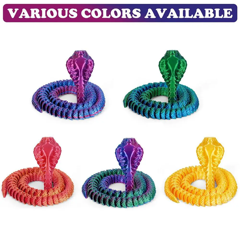 3D 프린트 코브라 뱀 장난감 가동 관절 킹 코브라 재미있는 장난감 시뮬레이션 뱀 장난감 가정 사무실 장식 새해 선물