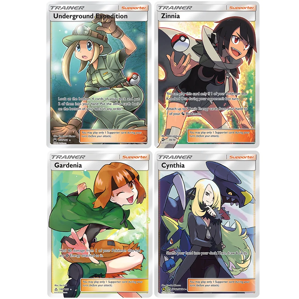 4PCS PKM Proxy Cards Lana Gardenia Diantha Zinnia Mars Lillie Cynthia Trainer Cards Foil PTCG Proxy Cards Game Collection