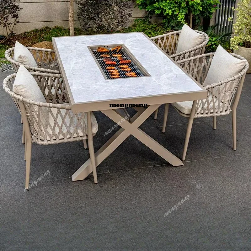 M138 Outdoor barbecue tables and chairs Nordic household barbecue grill courtyard villa aluminum alloy table combination