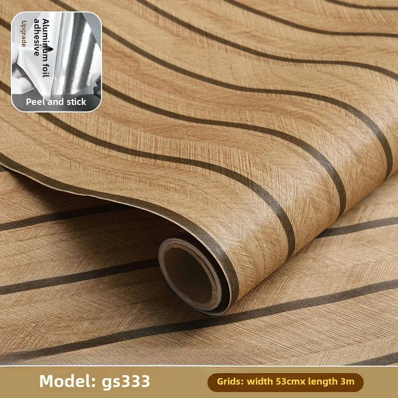 Grille Linen Pattern Self-adhesive Wallpaper Home Self-adhesive Retro Imitation Wood Grain Wall Sticker Thickened Waterproof