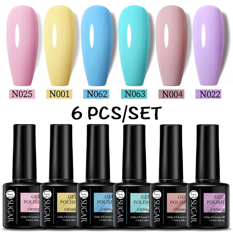 UR SUGAR 6pcs/set Gel Nail Polish Kits Spring Popular Color Semi Permanent Soak Off UV LED Nail Art Gels Nail Varnish Set