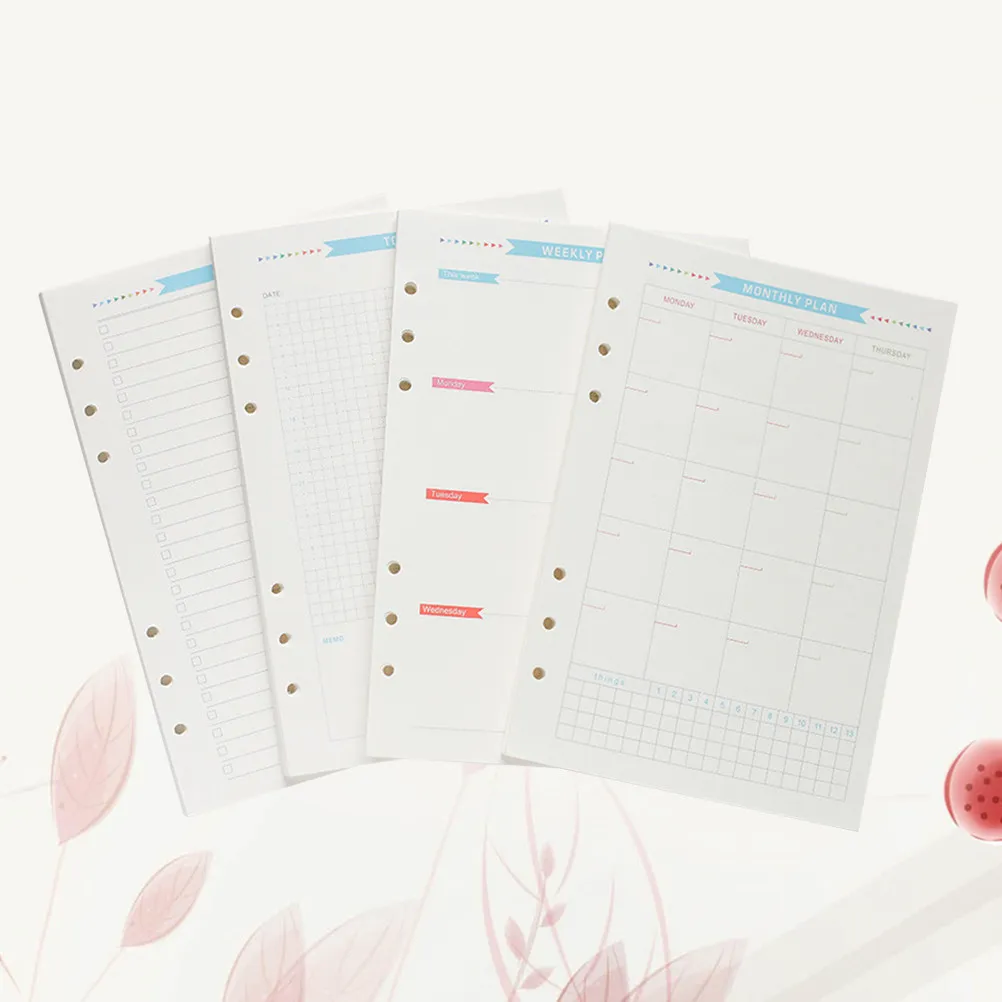 1Set A6 Loose Leaf Paper Filler Set Premium Smooth Writing Refill for 6 Hole Ring Notebook Monthly Weekly Daily to Do List Use