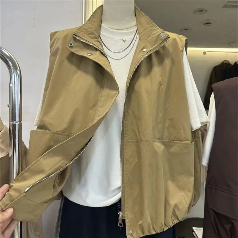 

Новая демисезонная женская жилетка-пальто в европейском стиле, больших размеров, без рукавов, с воротником-стойкой, верхняя одежда, жилет-пальто, топ