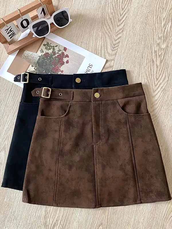 

plus Size Deer Skin Velvet A-Line Skirt Women's Autumn Winter High Waist Bootcut ort Skirt Korean Sle Commute