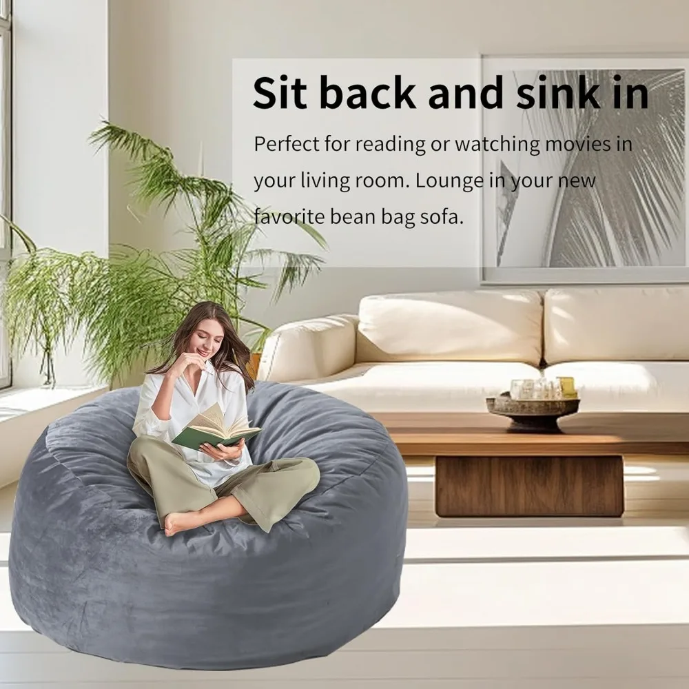 كرسي بين باج كبير للبالغين - مع حشوة إسفنجية الذاكرة، أكياس فول مع غطاء مخملي فائق النعومة وقابل للغسل، أريكة بين باج لليفي