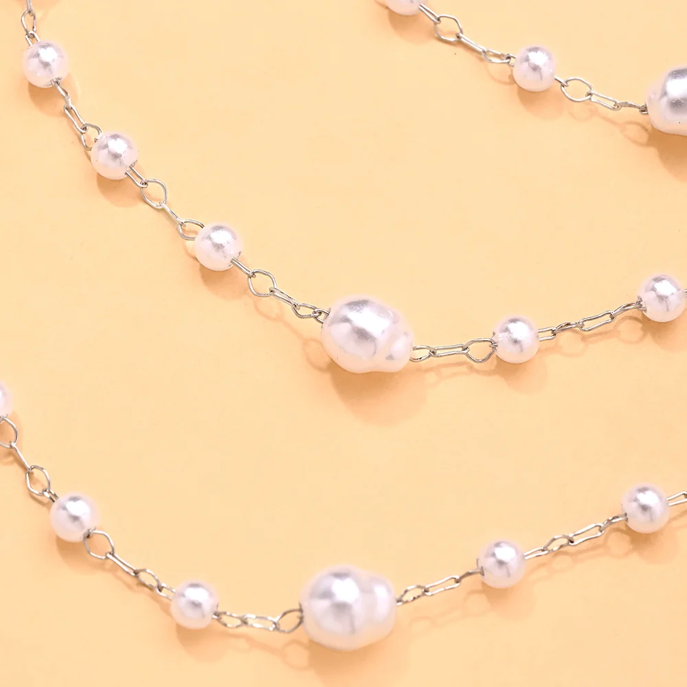 Pearl Shoulder Chain Multilayer Faux Pearl Beaded Draped Arm Jewelry Detachable Clips for Women Bridal Wedding Prom Party Dress