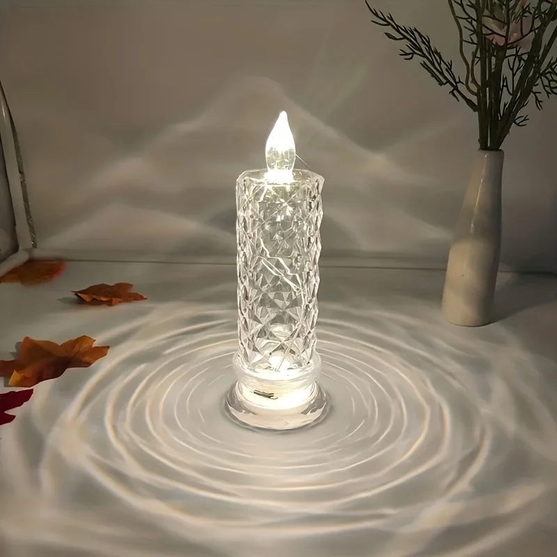 Led Candle Light Rose Pattern Projection Simulation Flameless Candle Lamp For Home Birthday Wedding Party Decoration Christmas