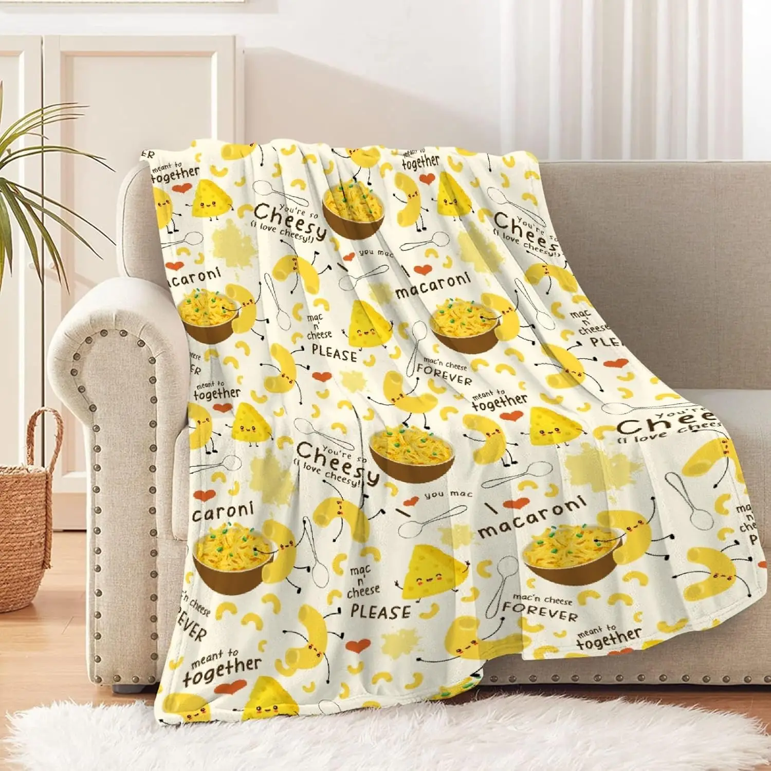 Mac and Cheese Blanket,Cute Mac n Cheese Throw Blanket,Cheese Pasta Flannel Blanket Gift for Toddler Infant Newborn,Fuzzy Warm