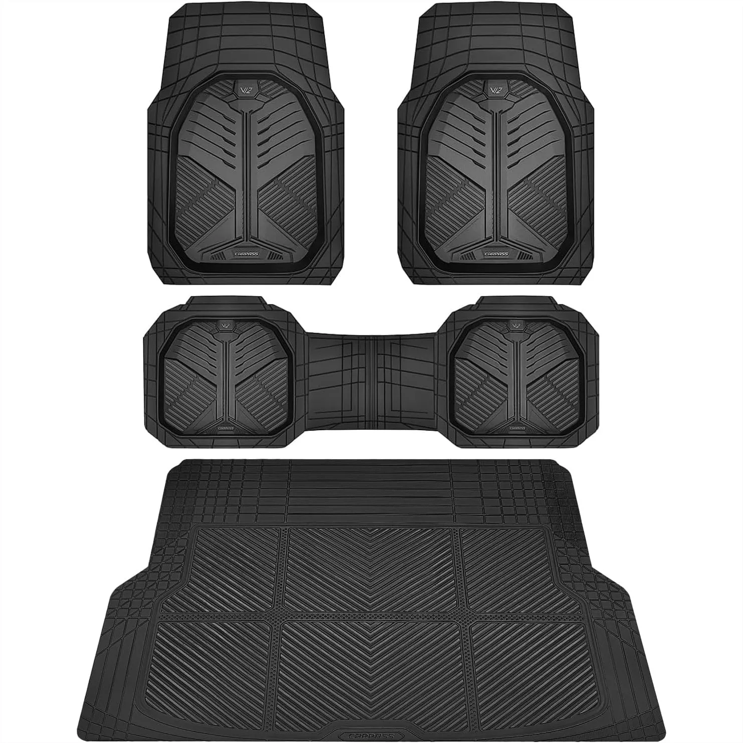 

Heavy Duty Rubber Car Mats with Cargo Liner, Deep-Dish Floor Mats All Weather, Universal Trim-to-Fit for SUVs Trucks Sedans