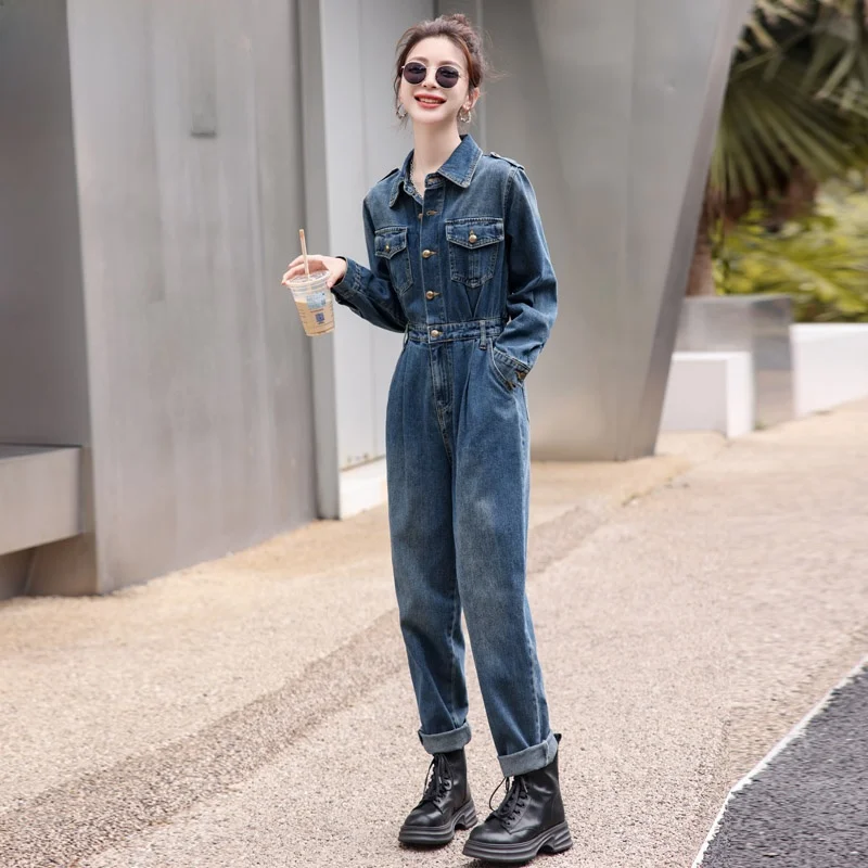 Hoge taille overall dames casual losse werkkleding denim jumpsuit set comfortabele faionable Koreaanse Sle polyestervezel