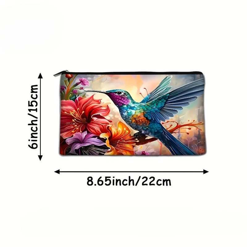 1 قطعة الطائر الطنان الأزهار نمط حقيبة مستحضرات تجميل السفر حقيبة مستحضرات التجميل مع سحاب نابضة بالحياة الأزرق الأخضر الطنان السفر حقيبة مستحضرات التجميل #6