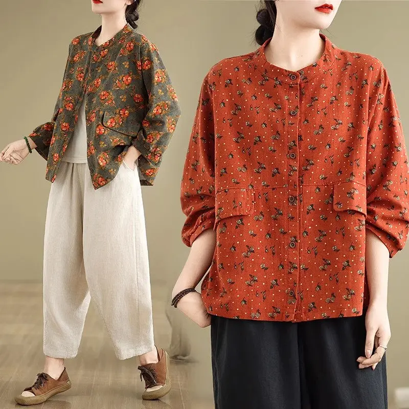 

Женская куртка-рубашка в стиле ретро весна-осень 2025 года | Повседневный свободный топ оверсайз с облегающим кроем | Стильная блузка с длинным рукавом G109