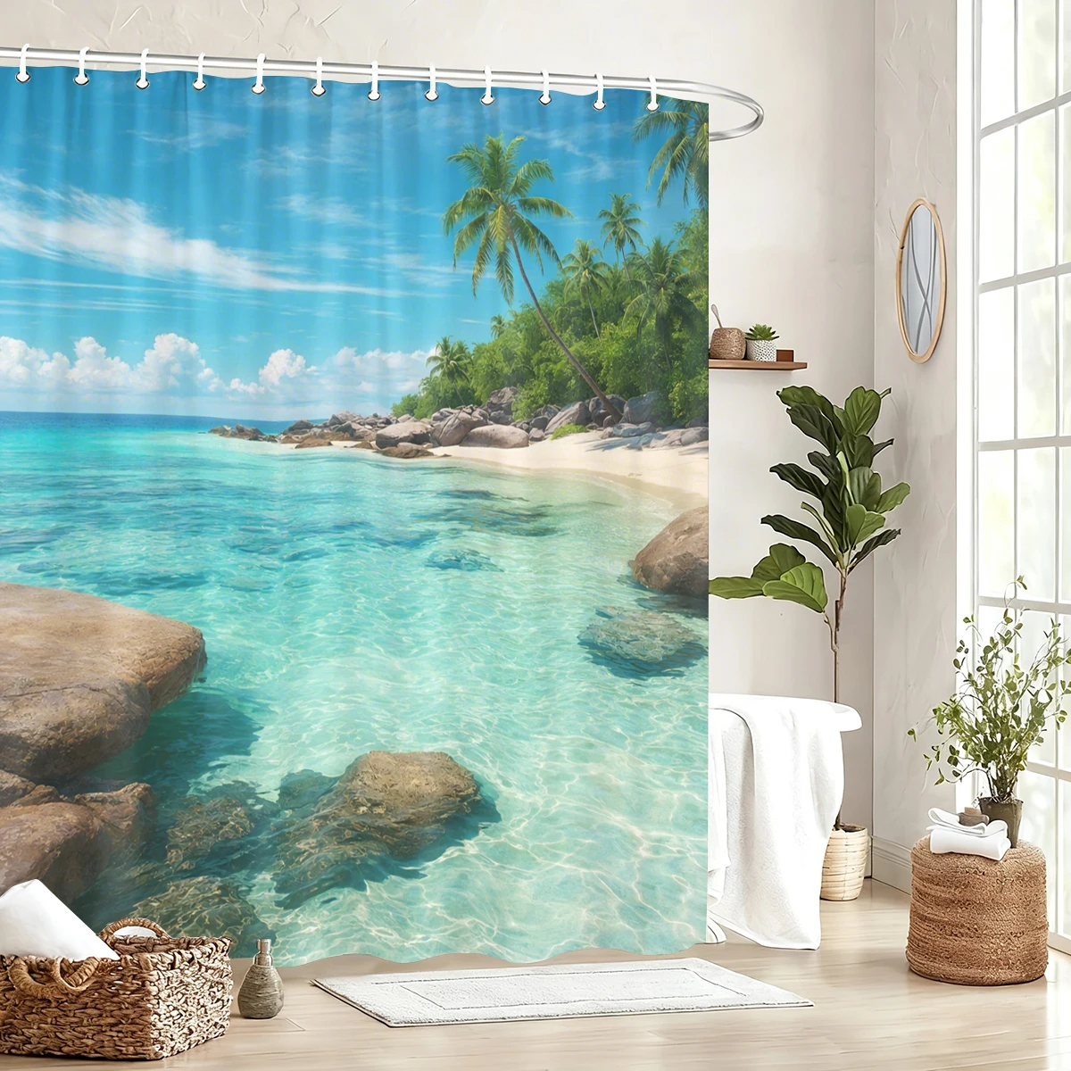 

Vibrant Themed Polyester Shower Curtains - Fun & Natural Scenery Printed Bathroom Decorative Curtains