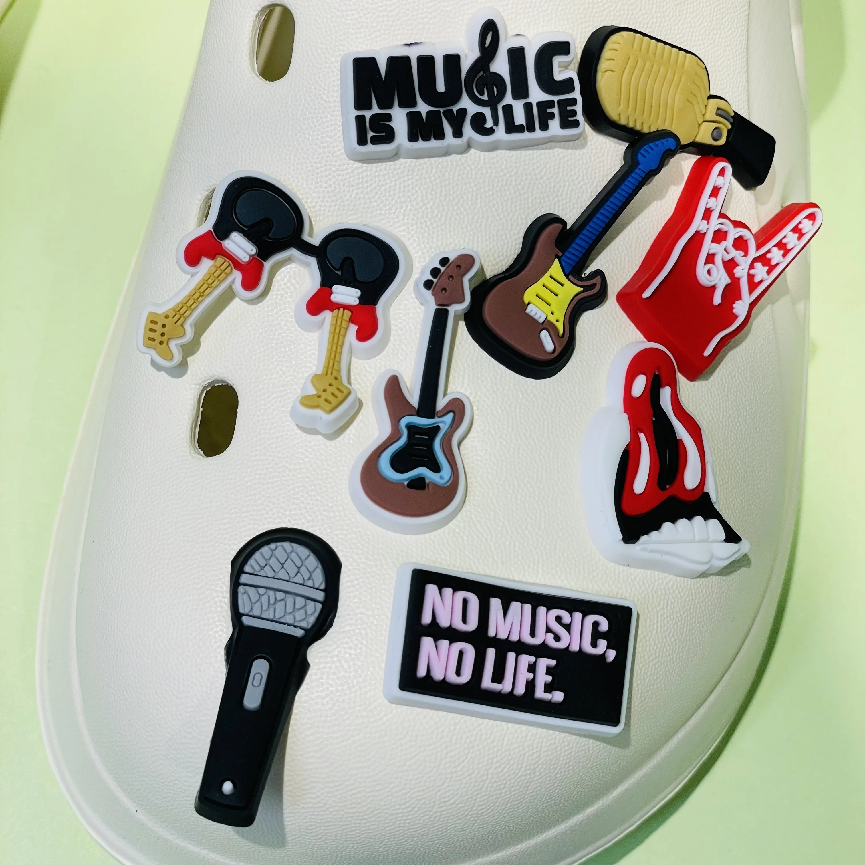 1pcs Rock Star Music Life Hat PVC Shoe Charms Fit Wristbands Sandals Shoes Decoration Hole Slipper Accessories Kid Girls Gift