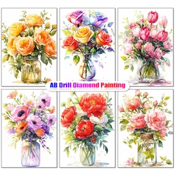 5D Diamond Painting Glass Bottle Flower Mosaic Embroidery Cross Stitch Kit Watercolor Flower Bundle Landscape Home Decoration