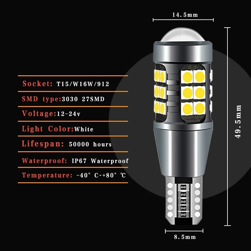 2pcs LED Backup Light Blub Reverse Lamp W16W T15 Canbus No Error For Mitsubishi ASX Eclipse Cross Galant Lancer Outlander 1 3