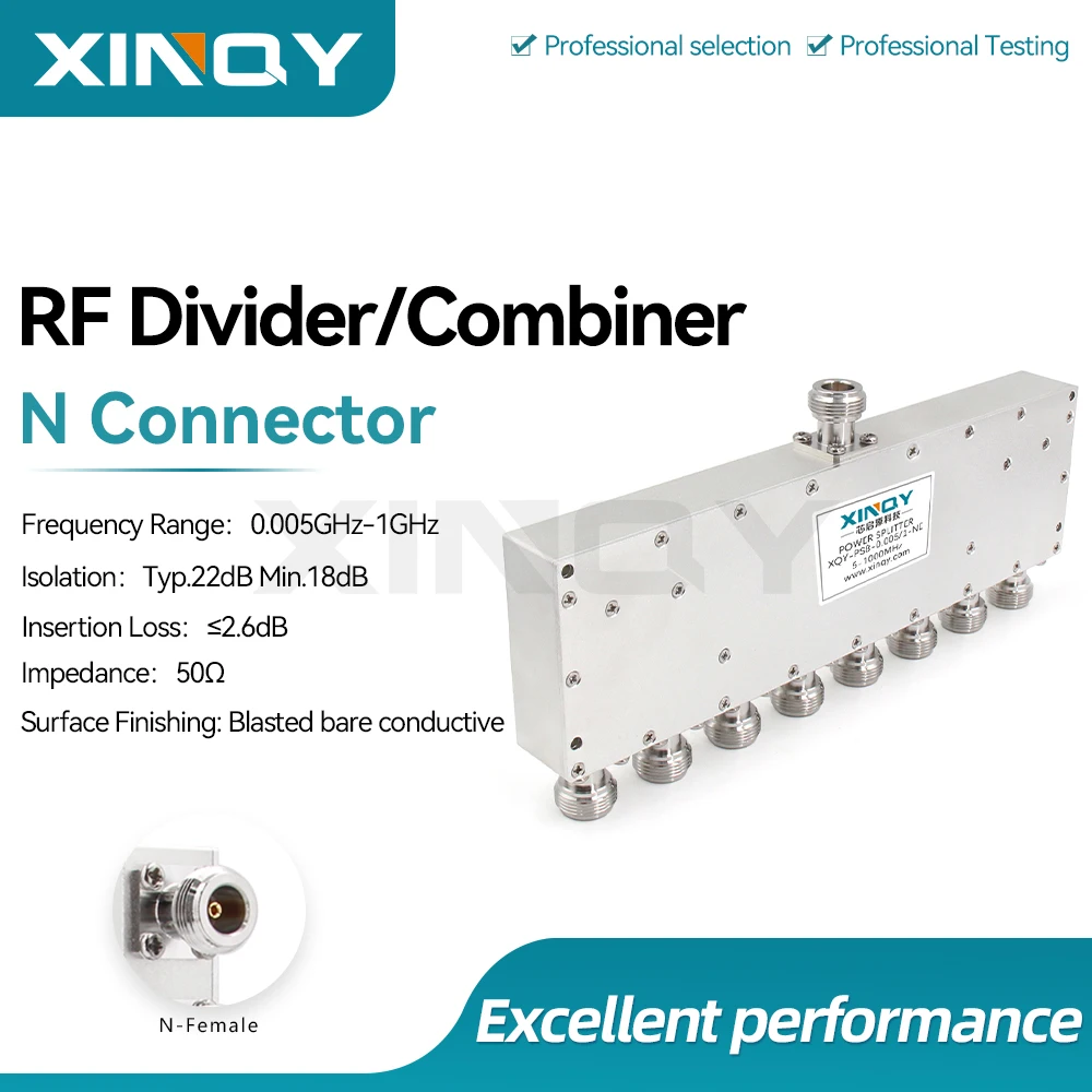 XINQY SMA 1-to-8 Ferrite Power Splitter, 5-1000MHz, Low-Frequency Power Divider for Clock and Time Synchronization