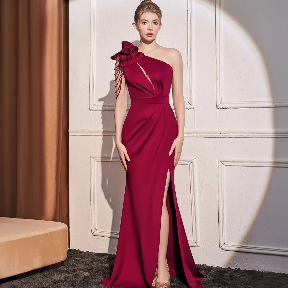Abito da vacanza di Natale Abito lungo con spacco laterale a vita alta che dimagrisce Liscia la tua silhouette Abito dal carro armato sexy europeo