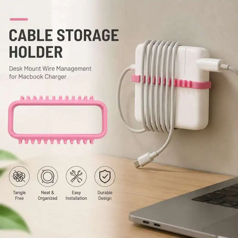 96W Macbook Charger Cable Storage Holder Desk Mount Wire Management Bracket Power Cord Organizer Accessory