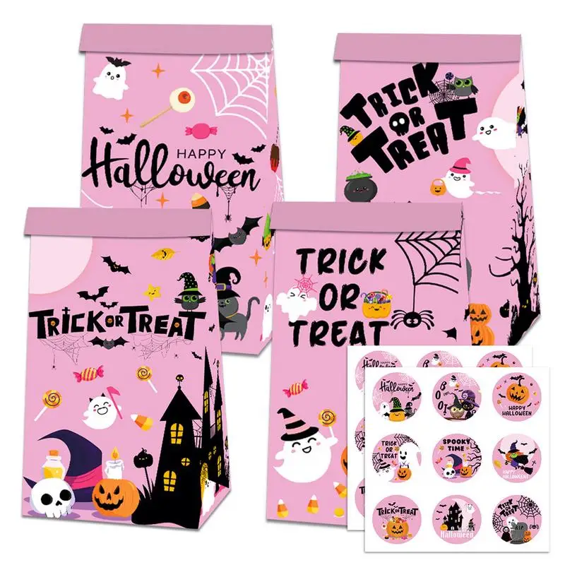 12 Pack Trick Or Treat Bags with18 Pcs Stickers For Halloween Party Favor Goodie Party Supplies Cute Favor Bags