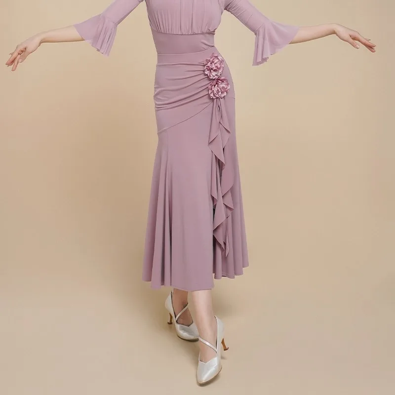 レッドスプリットラテン社交スカートブラックエレガントロングダンススカートフラメンコタンゴスカートダンス服ダンス衣装