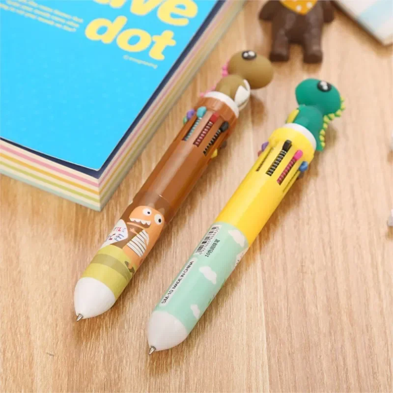 1 unidad de bolígrafo grueso de dinosaurio bonito de 10 colores, bolígrafo Rollerball Kawaii, suministros para escuela y oficina, papelería de regalo, Papelaria Escolar