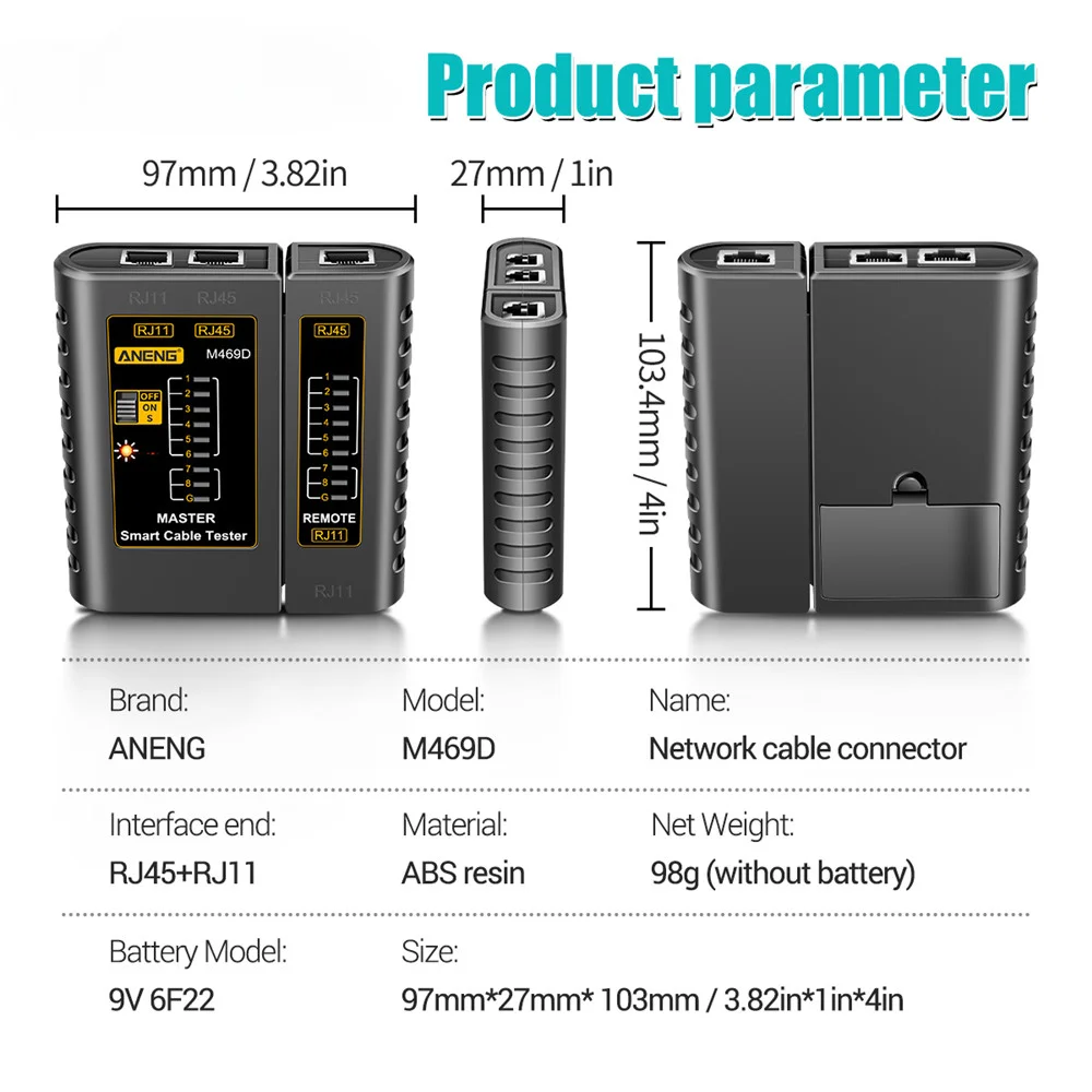 ANENG-probador de Cable lan M469D, herramienta de reparación de red, RJ45, RJ11, RJ12, CAT5, UTP