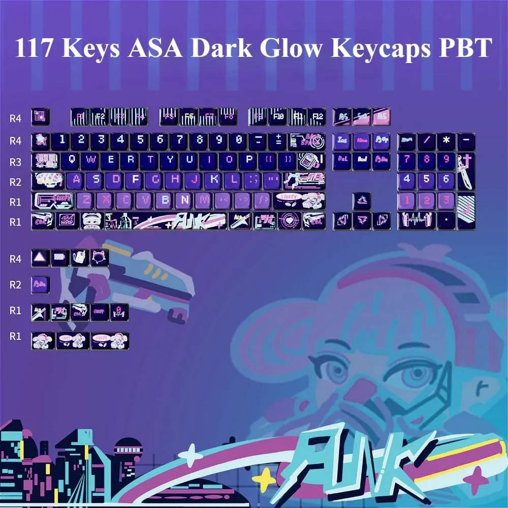 

117-Key ASA Dark Night Streamer, Keycap PBT for Mx Cherry Gateron Switch Mechanical Keyboard Kit