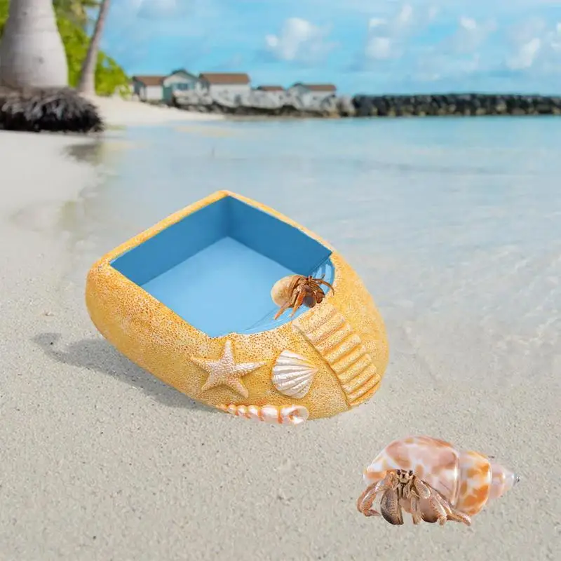 Hermit Crab Pool with Ramp Hermit Crab Water Bowl Accessories Resin Water Food Dish Bathing Pool Reptile Ramp Bow Basking Stage